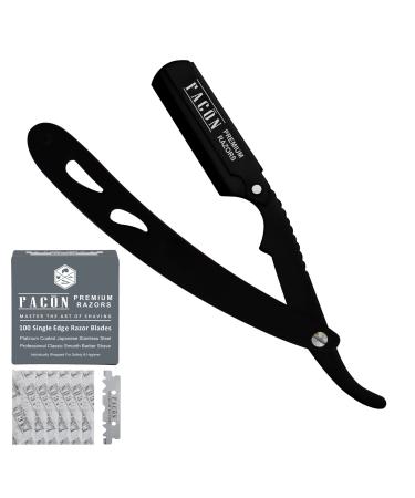 100 BLADES + Facn Professional Traditional Straight Edge Barber Razor - Salon Quality Cut Throat Shavette