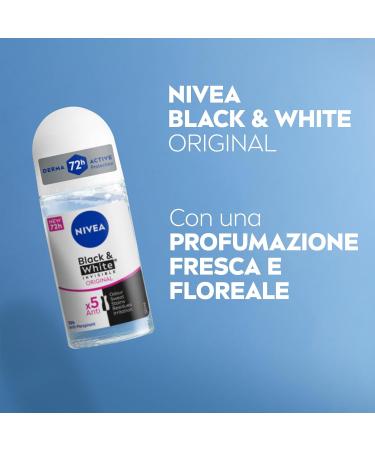 NIVEA Black & White Invisible Original Roll-on 6 x 50 ml Women's Effective 72 Hour Deodorant Roll on Antiperspirant for Odors Sweat Residue Irritations and Stains on Light and Dark Fabrics - Buy Online on GoSupps.com
