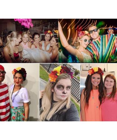 Women Day of The Dead Headband Artificial Rose Flower Crown Mexican Halloween Festival Headpiece Colorful Fake Stamen Party Hair Hoop - Buy Online on GoSupps.com