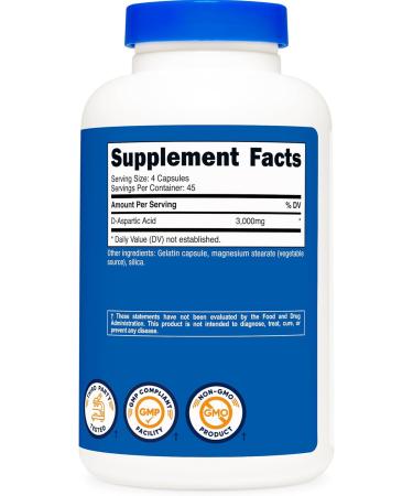 Nutricost D-Aspartic Acid Capsules (180 Caps) (2 Bottles) 180 Count (Pack of 2) - Buy Online on GoSupps.com