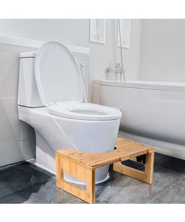 Bamboo 7-Inch Height Toilet Stool with Foot Massager | Foldable & Portable Squatting Stool for Adults & Kids - Buy Online on GoSupps.com