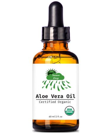 Nature Drop USDA Organic Aloe Vera Oil - 2 oz - 100% pure Vitamin C E B allantoin minerals proteins polysaccharides enzymes 2 Fl Oz (Pack of 1)