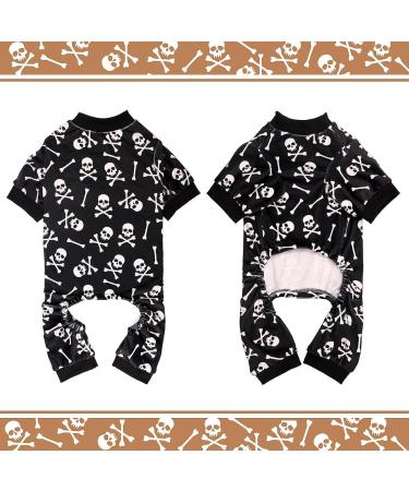 Halloween Dog Onesie Short Plush Pajamas for Small Dogs (S) - Soft & Stretchy Skulls & Crossbones Design - Buy Online on GoSupps.com
