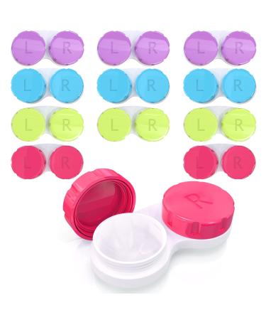 12 PCs Colored Contact Lens Case - (3.1 Inch Diameter) Compact Size Eye Contacts Cases Multi-Color & Leak-Proof - Cute Contact Lenses Case for Travelling, Home, & Soaking Storage Pack of 12