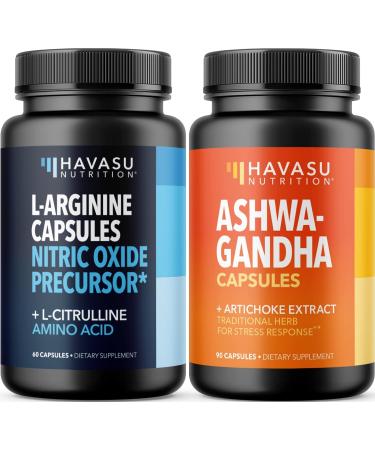 HAVASU NUTRITION High Strength Ashwagandha Supplement Capsules (45 Servings) & L Arginine L Citrulline Supplement (30 Servings)