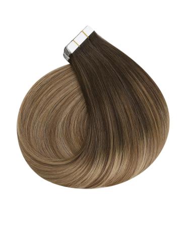 Ugeat Chocolate Brown to Golden Brown Balayage Tape Extensions | Real Hair | 20 Pieces 35 cm 40g #4/10/16 - Buy Online on GoSupps.com