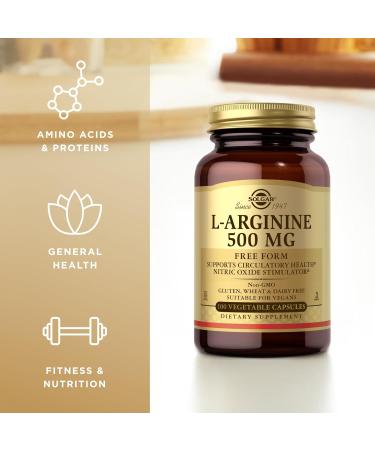 Solgar L-Arginine 500 mg - 100 Vegetable Capsules - Nitric Oxide Stimulator - Non-GMO, Vegan, Gluten Free, Dairy Free, Kosher - 100 Servings 100 Count (Pack of 1) - Buy Online on GoSupps.com