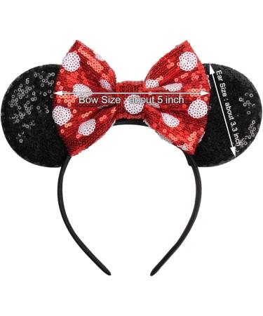 Mouse Ears Bow Headbands Shiny Bows Glitter Party Decoration Cosplay Costume for Kids Girls Women Princess Party Decorations Cosplay (Black+Red)) 3 - Buy Online on GoSupps.com
