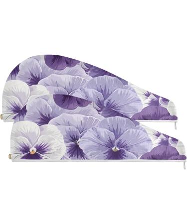 Super Absorbent White Violet Pansy Flowers Hair Towel 2 Pack - Quick Dry Hair Turbans & Twisty Wraps for Women & Girls - Buy Online on GoSupps.com