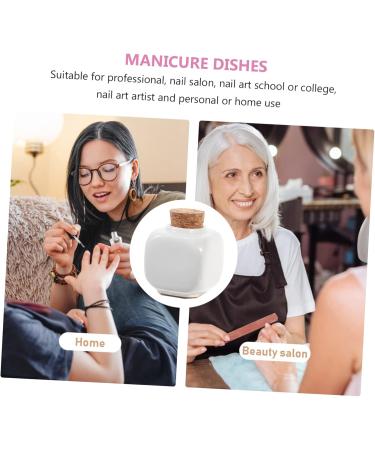 Mikinona Manicure Dishes Refillable Empty Bottle Ceramics Bottle Pill Container Bottle Cosmetic Bottle with Lid Manicue Cups Powder Bottle Jar Nail Cup Nail Art Ceramic Cup Bamboo White - Buy Online on GoSupps.com