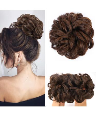 Hair part with rubber band messy bun hair parts hair extension large bun hair part hair tubes curled with hair synthetic hair extensions ponytail hair (4/30# (dark brown light auburn mixed)))