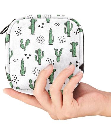 Stylish Menstruation Pad Bag with Zipper - Abstract Geometry & Cactus Design - Ideal Women's Collecting Bag for Menstrual Products - Buy Online on GoSupps.com