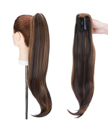 Ponytail extension ponytail braid with clip hair parts hair extension hair skin hair heat-resistant micro-wavy like real hair 22 "(55cm) dark brown & sandy blonde 55 cm dark brown & sandy blonde