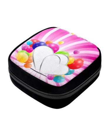 GIAPB Period Bag Sanitary Napkin Storage Bag Pad Holder for Period Makeup Pouch Cartoon Balloon Heart Color2369