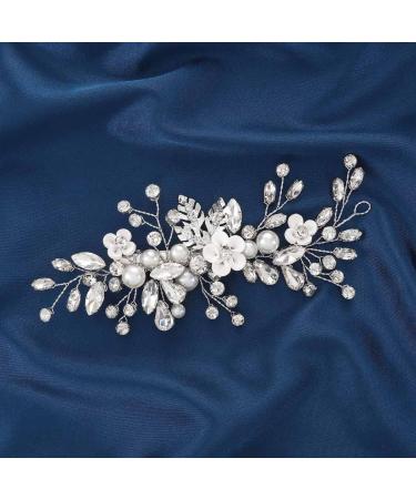 Crystal Bride Wedding Hair Clip | Catery Silver Hair Vine | Bridal Headpiece with Flower | Women's Wedding Hair Accessories - Buy Online on GoSupps.com