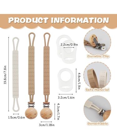 Silicone Dummy Clips Set 3pcs with Adapter Ring | One-Piece Design Pacifier Chain for Boys and Girls - Brown - Buy Online on GoSupps.com