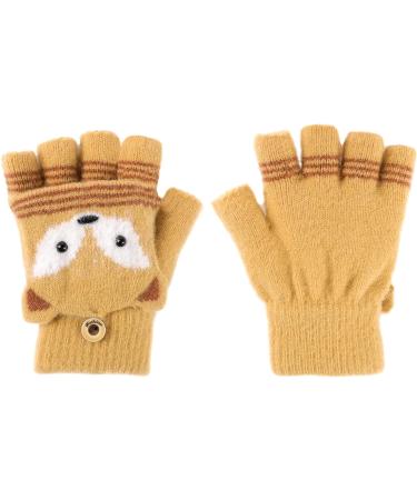 Toddler Kids Puppy Flip Top Half Finger Gloves | Ages 3-8 Yrs | Fox/Yellow - Buy Online on GoSupps.com