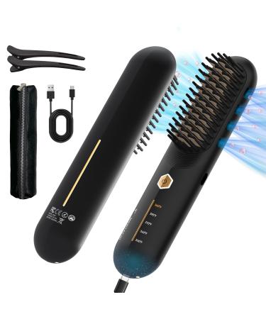 Cordless Hair Straightener Brush - Lightweight Portable Travel Hot Comb Straightener for Women - Womens Mini Hot Ionic Porta ECO Straightening Comb