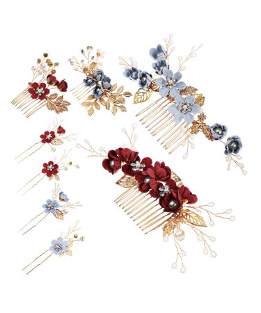 Angoily 8 Sets Bridal Headwear Rhinestone Hair Clip Bride Headpieces for Wedding Rhinestone Hair Accessories Bridal Tiaras Rhinestone Headpiece Blue Bridal Hair Comb Miss Korean Hair Piece