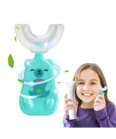 U Shaped Toothbrush Whole Mouth Oral Cleaning Kids Toothbrushes with Silicone Bristles All-Round Cleaning BPA Free Baby Toothbrush 7-12 Years Old Bear(7-12)