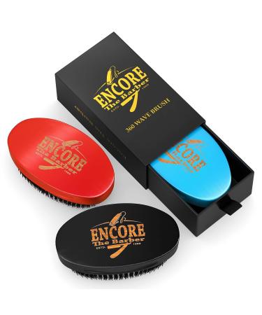 Encore Barber 360 Wave Brush - Medium Boar Bristle | Curved Palm for Men's Hair - Black - Buy Online on GoSupps.com
