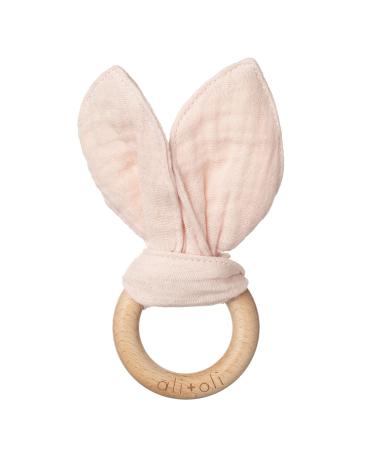 Ali+Oli Crinkle Bunny Ears Wooden Teethers for Babies (Pink) Bunny Ear Teething Ring  Wooden Toys for Babies  Gender Neutral Baby Gift  Teething Toys for Babies  Newborn Animal Teether Toys