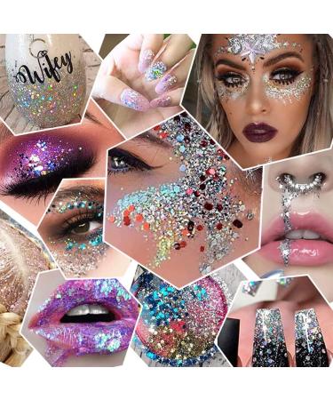 GL-Turelifes Mermaid Chunky Glitter Gel 30ml - Chameleon Glitter for Face, Body, Hair, Nails - Festival Cosmetic with Polarized Sequins - Blue Purple Eyeshadow - Buy Online on GoSupps.com