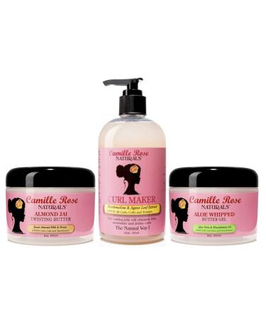 Camille Rose Naturals Almond Jai Twisting Butter 8oz with Curl Maker Defining Gel 12oz & Aloe Whipped Butter Gel 8oz