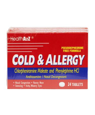 HealthA2Z Cold & Allergy | Chlorpheniramine Maleate & Phenylephrine HCL | 24 Tablets x 3pack (72 Tablets)