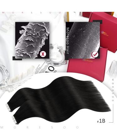 Moresoo Jet Black Tape in Hair Extensions - 10 Inch Real Human Hair, 20 Pieces, 30g #1B - Buy Online on GoSupps.com