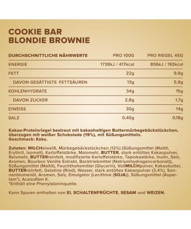 Ironmaxx Cookie Bar - Blondie Brownie Flavor | 12x45g Protein Bar | Palm Oil-Free & Low Sugar Delight | Delicious Biscuit Pieces - Buy Online on GoSupps.com