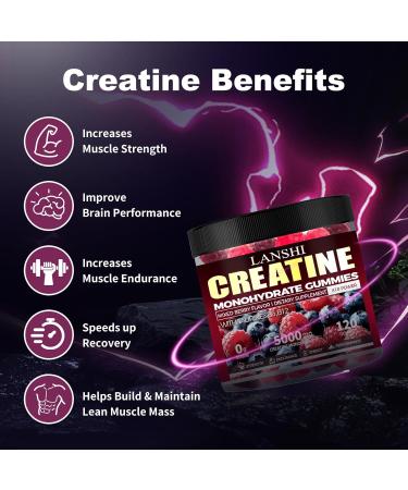 Creatine Monohydrate Gummies 5000mg - Sugar Free Pre Workout Supplement for Men & Women Creatine Gummies for Muscle Strength Recovery Cognitive Health & Memory Mixed Berry Flavor 120 Count - Buy Online on GoSupps.com