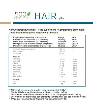 500 Cosmetics Hair - Natural Capsules to Prevent Hair Loss with L-Cysteine and Zinc - Improves Hair Condition and Provides Nutrients - For Men and Women. (3) - Buy Online on GoSupps.com