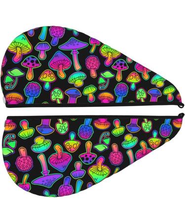 Quick-Dry Hair Towel Wrap with Button | Towel Turban for Effortless Drying | Bright Mushrooms Design - Buy Online on GoSupps.com