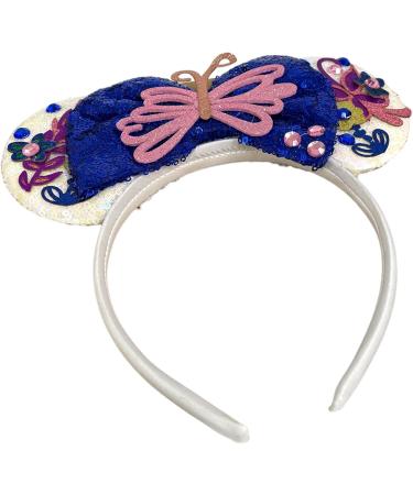 Encanto Mirabel & Isabella Sequin Minnie Mouse Inspired Alice Headband With Big 5" Sequin Top Bow Handmade White Blue - Buy Online on GoSupps.com