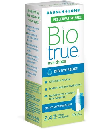 Biotrue Preservative Free Eye Drops for Dry Eyes Natural Moisturizer Hyaluronic Acid Lubricating Eye Drop for Long-Lasting Dry Eye Symptom Relief Preservative-Free MultiDose System 10mL Preservative Free 10 mL - Buy Online on GoSupps.com