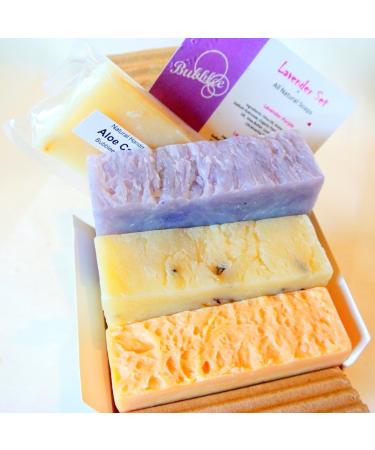 All Natural Lavender Handmade Soap Gift Set - Lavender  Lavender w/ Flowers  Lavender Lemongrass Castile - Handcrafted in USA - with All Natural/Organic Ingredients