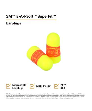 3M Ear Plugs 200 Pairs/Box E-A-Rsoft SuperFit 312-1256 Uncorded Foam NRR 33 - Ideal for Drilling, Grinding, Machining, Sawing, Sanding, and Welding - Disposable Ear Plugs for Maximum Protection - Buy Online on GoSupps.com