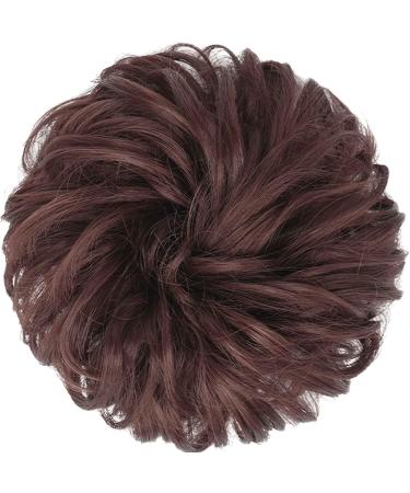 FESHFEN Messy Bun Hair Piece Synthetic Wavy Curly Chignon Ponytail Extension in Dark Auburn - 1PCS 38g - Buy Online on GoSupps.com