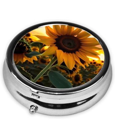 Farm Sunflower Round Pill Box | 3 Compartment Portable Organizer for Travel | Durable & Stylish Travel Pill Container - Buy Online on GoSupps.com