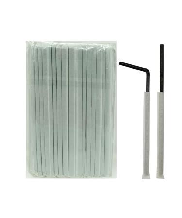 FOREVERIE 100 Count Flexible Plastic Black Straws Individually Wrapped for Adaptive Drinking Soft Thin Bendable Regular 0.24In Calibre 8.27In Length