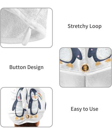 Small Lovely Penguins Hair Towel 2 Pack - Super Absorbent Quick Dry Hair Turbans for Women & Girls | Perfect Hair Drying Solution - Buy Online on GoSupps.com