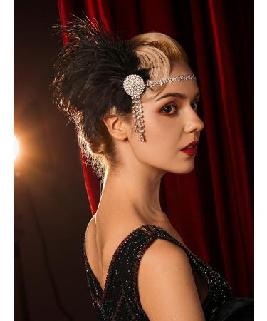 Sweetv 1920s Flapper Headband | Rhinestone Feather Great Gatsby Hair Accessory - Buy Online on GoSupps.com