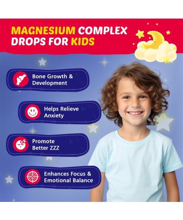 (2 Bottles) Magnesium Glycinate Liquid for Kids with L-Theanine Omega-3 Vitamin D3 K2 Zinc Kids Magnesium Liquid Drops for Sleep & Calm Brain Bone Sugar Free Raspberry Flavor - Buy Online on GoSupps.com