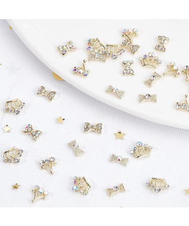 40Pcs 3D Alloy Nail Rhinestones Diamond Crown and Bowknot Charms - Luxury Gold Nail Jewelry Decorations for Women and Girls - DIY Nail Design - Buy Online on GoSupps.com