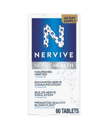 Nervive Nerve Health, with Alpha Lipoic Acid, to Fortify Nerve Health and Support Healthy Nerve Function in Fingers, Hands, Toes, & Feet*, ALA, Vitamins B12, B6, & B1, 60 Daily Tablets