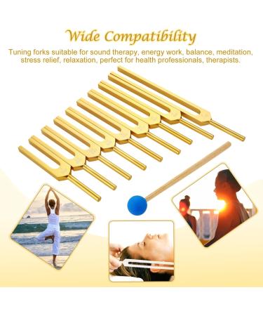Dreld 9 Solfeggio Tuning Forks Kit - Healing Forks with Silicone Hammer and Bag for DNA Repair - Golden - Sound Therapy Musical Instrument - Buy Online on GoSupps.com