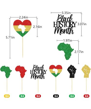 Qttier 24Pcs Black History Month Cupcake Toppers Pre-assembled Black History Month Cupcake Picks for African American History Month Party Decorations Glitter - Buy Online on GoSupps.com