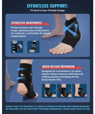 Fit Geno Ankle Stabilizer Brace for Sprained Ankles | Adjustable Breathable Support for Men & Women - Right Medium/Large Black - Buy Online on GoSupps.com
