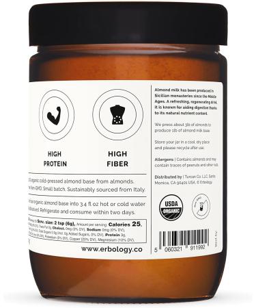 100% Organic Almond Milk Base 200g - Cold-pressed from Small-batch Fresh Almonds - Straight from Farm in Italy - Non-GMO - Recyclable Glass Bottle - Buy Online on GoSupps.com